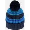 Lined Knit Winter Hat with Pompom, Black and Blue - Winter Hats - 3