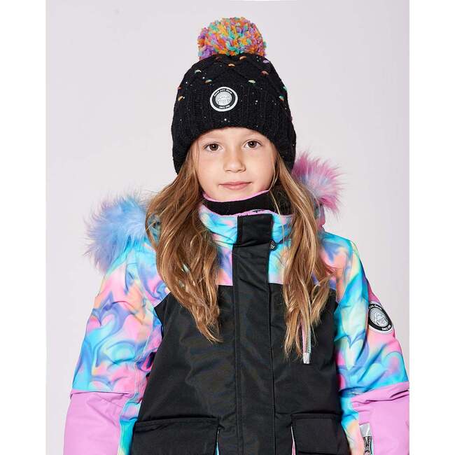 Lined Knit Pompom Hat with Little Sequins, Black and Multicolor - Winter Hats - 3