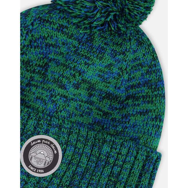 Lined Knit Pompom Hat, Green and Blue - Winter Hats - 4