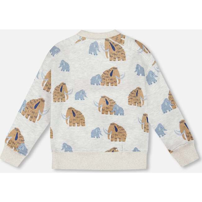 Long Sleeve Crew Neck Fleece Sweatshirt, Beige Mammoth Print - Sweatshirts - 5