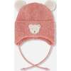Lined Baby Winter Knit Hat with Ear Flaps, Dusty Pink - Winter Hats - 1 - thumbnail