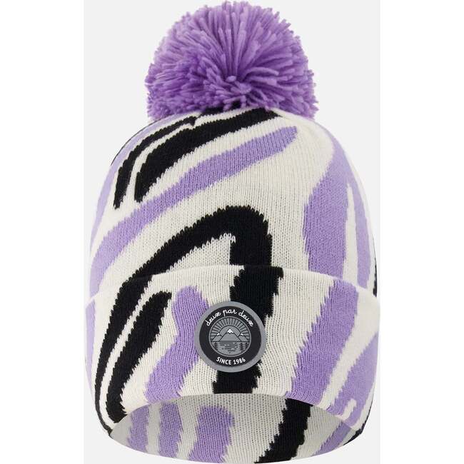 Lined Knit Pompom Hat, Black, White and Lilac