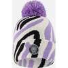 Lined Knit Pompom Hat, Black, White and Lilac - Winter Hats - 1 - thumbnail
