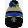 Lined Knit Pompom Hat, Black, Taupe and Lime Green - Winter Hats - 1 - thumbnail