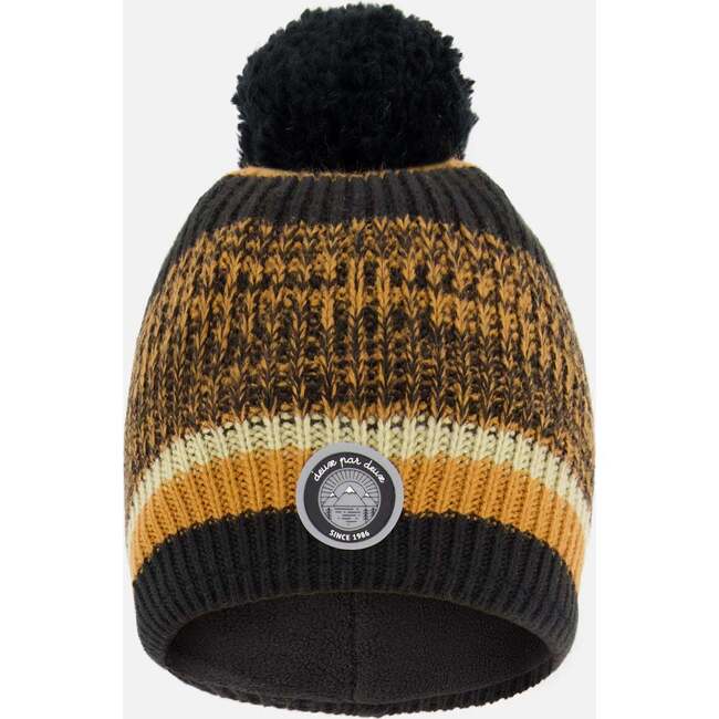 Lined Knit Pompom Hat, Black and Brown