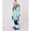 Lined Knit Pompom Hat, Blue Flower Print - Winter Hats - 2