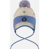Lined Knit Hat with Ears, Off-White and Blue - Winter Hats - 1 - thumbnail