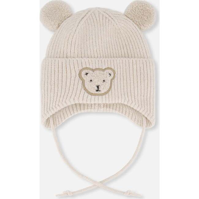 Lined Baby Winter Knit Hat with Ear Flaps, Off-White