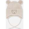 Lined Baby Winter Knit Hat with Ear Flaps, Off-White - Winter Hats - 1 - thumbnail