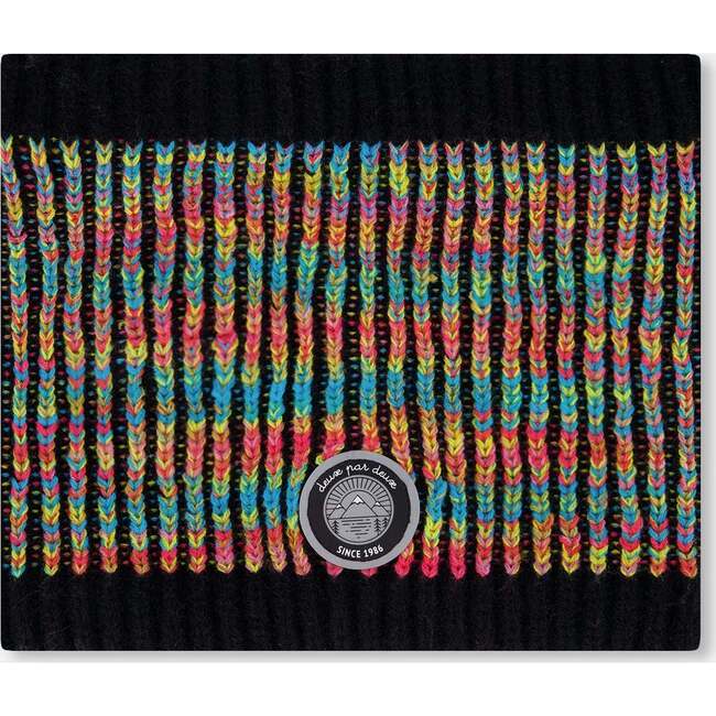 Lined Knit Neckwarmer, Black and Multicolor