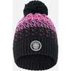 Lined Knit Pompom Hat, Black and Pink - Winter Hats - 1 - thumbnail