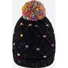 Lined Knit Pompom Hat with Little Sequins, Black and Multicolor - Winter Hats - 4