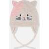 Lined Knit Hat with Ears, Off-White and Pink - Winter Hats - 1 - thumbnail