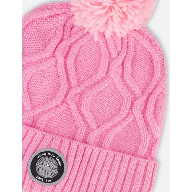 Lined Knit Pompom Hat, Pink - Winter Hats - 4