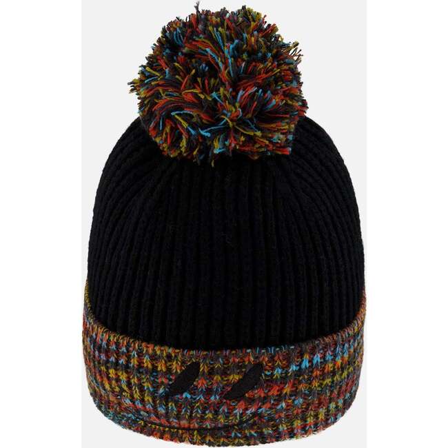 Lined Knit Winter Hat with Pompom, Black and Multicolor - Winter Hats - 4