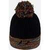 Lined Knit Winter Hat with Pompom, Black and Multicolor - Winter Hats - 4