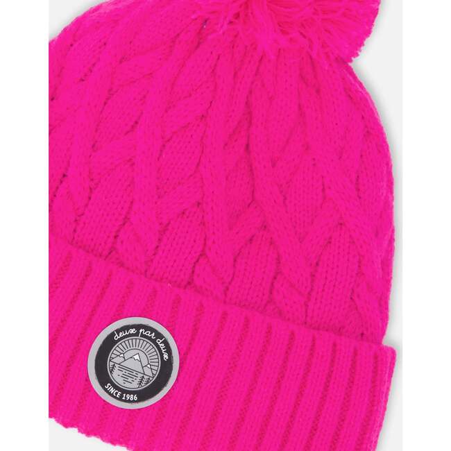 Lined Knit Pompom Hat, Fuchsia - Winter Hats - 3