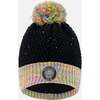 Lined Knit Hat with Pompom Black and Multicolor, Multicolored - Winter Hats - 1 - thumbnail