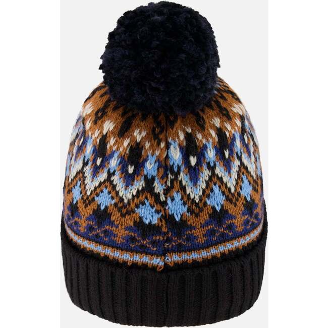 Lined Knit Winter Hat with Pompom, Taupe and Navy - Winter Hats - 5