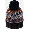 Lined Knit Winter Hat with Pompom, Taupe and Navy - Winter Hats - 5