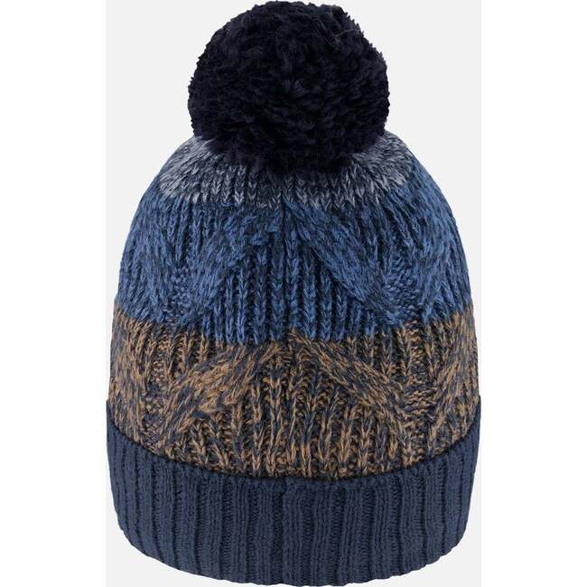 Lined Knit Pompom Hat, Taupe and Navy - Winter Hats - 4