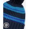 Lined Knit Winter Hat with Pompom, Black and Blue - Winter Hats - 4