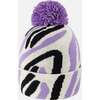 Lined Knit Pompom Hat, Black, White and Lilac - Winter Hats - 2