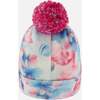 Lined Knit Pompom Hat, Blue Flower Print - Winter Hats - 3