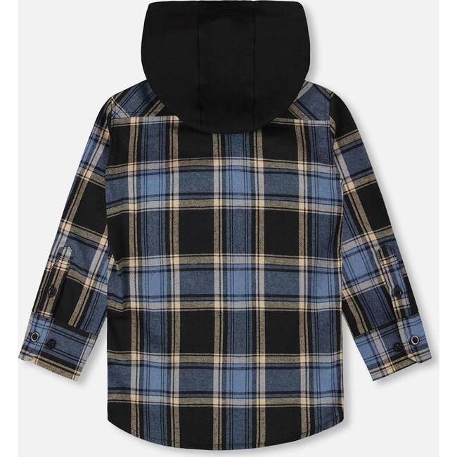 Long Sleeve Hooded Flannel Shirt, Blue and Black - Sweatshirts - 5