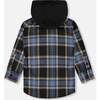 Long Sleeve Hooded Flannel Shirt, Blue and Black - Sweatshirts - 5