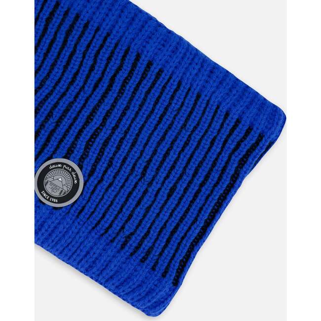 Lined Knit Neckwarmer, Black and Blue - Scarves - 3