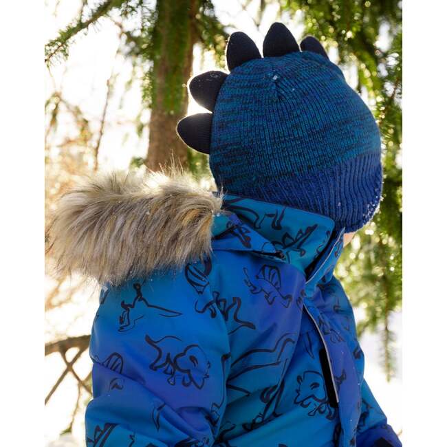 Lined Dino Peruvian Knit Winter Hat with Pompom, Blue - Winter Hats - 2