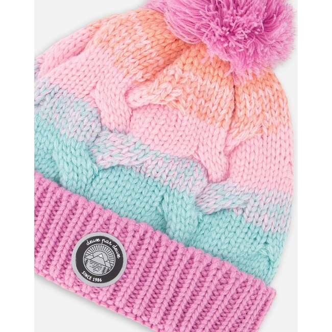 Lined Knit Pompom Hat, Pink, Orange and Turquoise - Winter Hats - 4