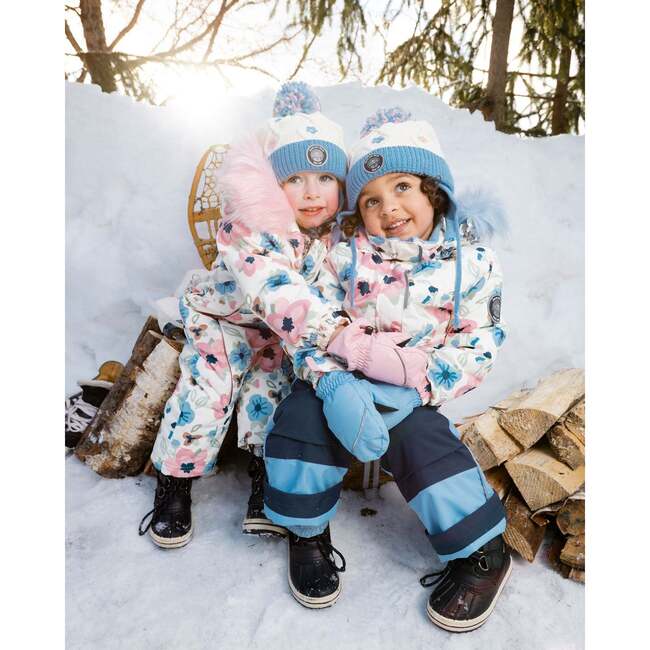 Lined Knit Hat with Ears, Off-White and Blue - Winter Hats - 2