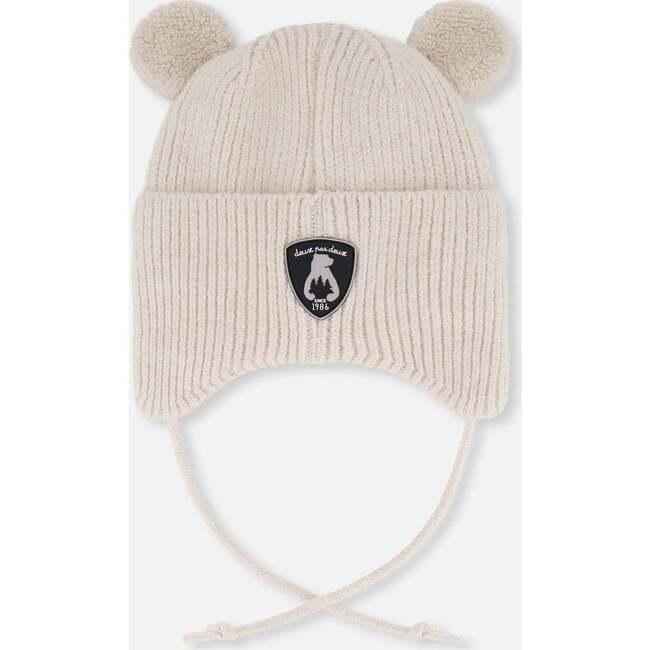 Lined Baby Winter Knit Hat with Ear Flaps, Off-White - Winter Hats - 3