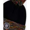 Lined Knit Winter Hat with Pompom, Black and Multicolor - Winter Hats - 5