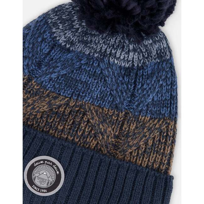 Lined Knit Pompom Hat, Taupe and Navy - Winter Hats - 5