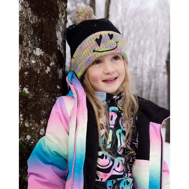 Lined Knit Hat with Pompom Black and Multicolor, Multicolored - Winter Hats - 2