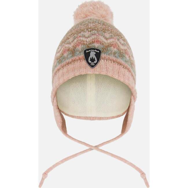 Lined Baby Knit Pompom Hat with Ear Flaps, Dusty Pink