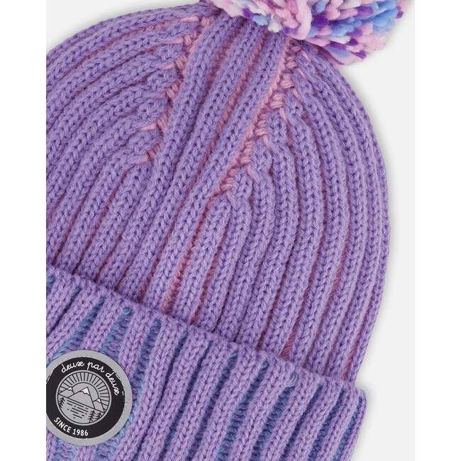 Lined Knit Pompom Hat, Blue, Purple and Pink - Winter Hats - 4