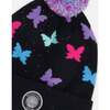 Lined Knit Pompom Hat, Black Butterfly Pattern - Winter Hats - 4