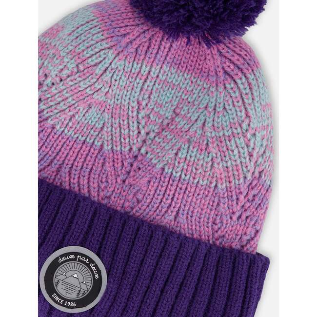 Lined Knit Pompom Hat Purple and Pink, Mauve and Pink - Winter Hats - 5