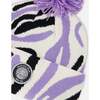 Lined Knit Pompom Hat, Black, White and Lilac - Winter Hats - 3