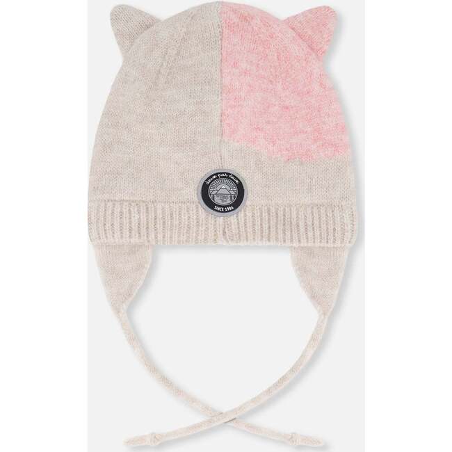 Lined Knit Hat with Ears, Off-White and Pink - Winter Hats - 4