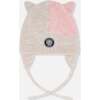 Lined Knit Hat with Ears, Off-White and Pink - Winter Hats - 4