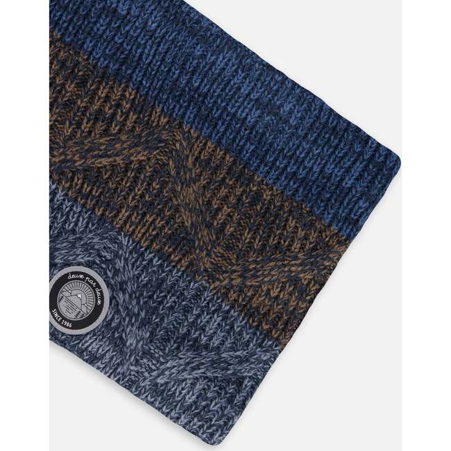 Lined Knit Neckwarmer, Taupe and Navy - Scarves - 4