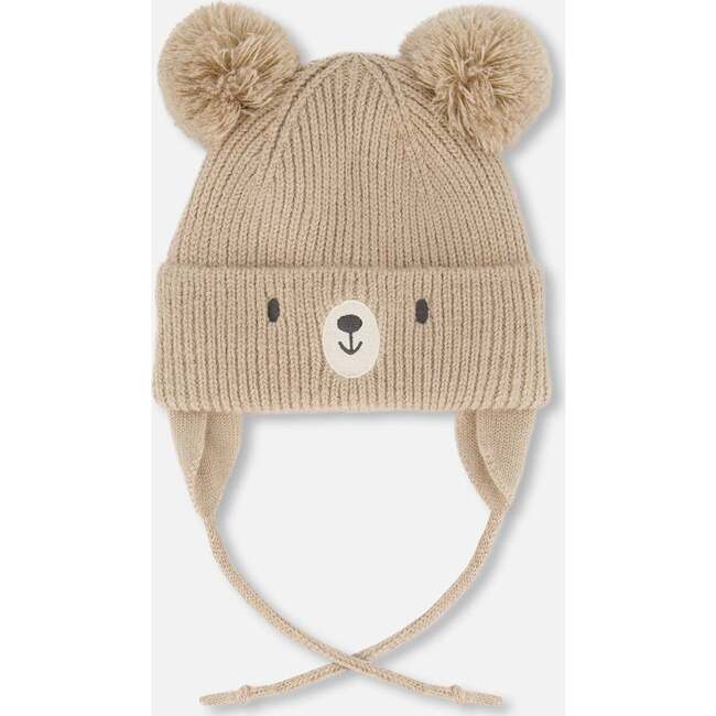 Lined Baby Knit Hat with Pompoms, Chanterelle