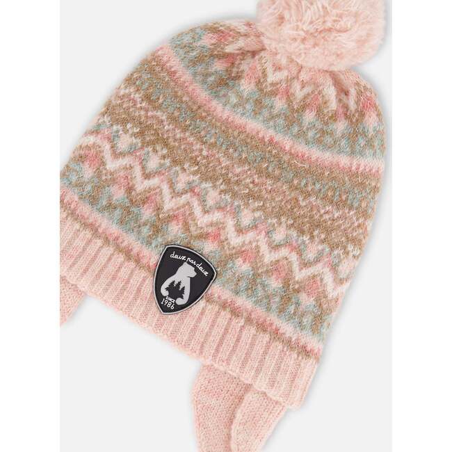 Lined Baby Knit Pompom Hat with Ear Flaps, Dusty Pink - Winter Hats - 3