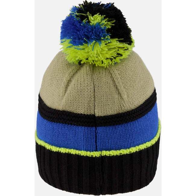 Lined Knit Pompom Hat, Black, Taupe and Lime Green - Winter Hats - 4