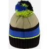 Lined Knit Pompom Hat, Black, Taupe and Lime Green - Winter Hats - 4